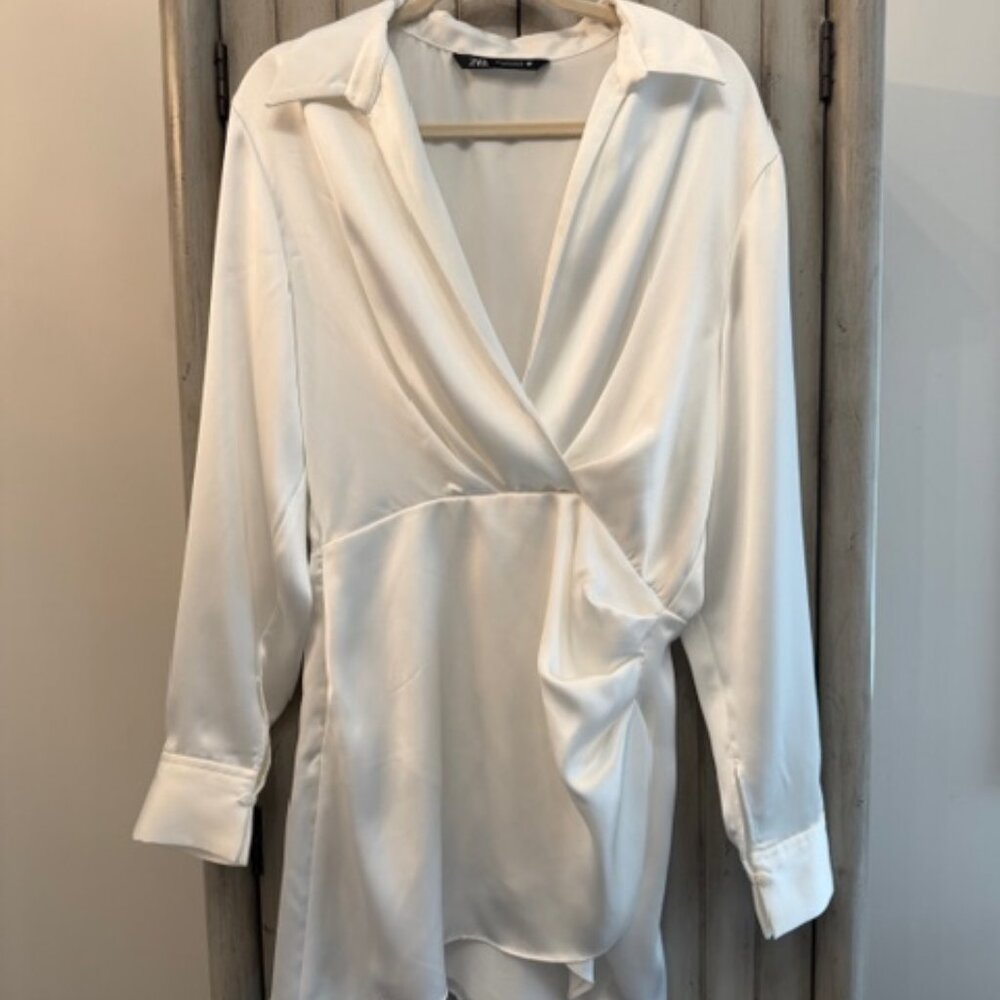 Zara V Neck White Dress